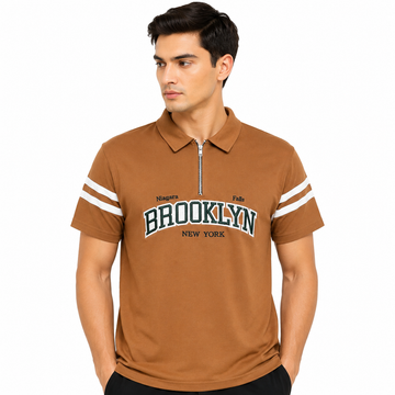 Men's Brooklyn Quarter Zip Polo T-Shirt – Brown