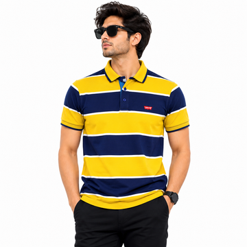 Men's Yellow & Navy Striped Polo Shirt
