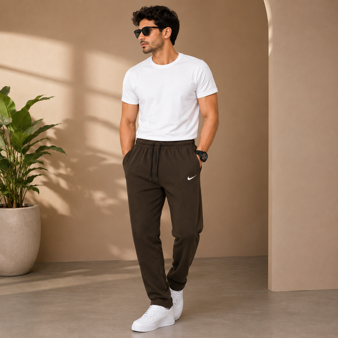 Men's Premium Brown Straight Fit Track Pants