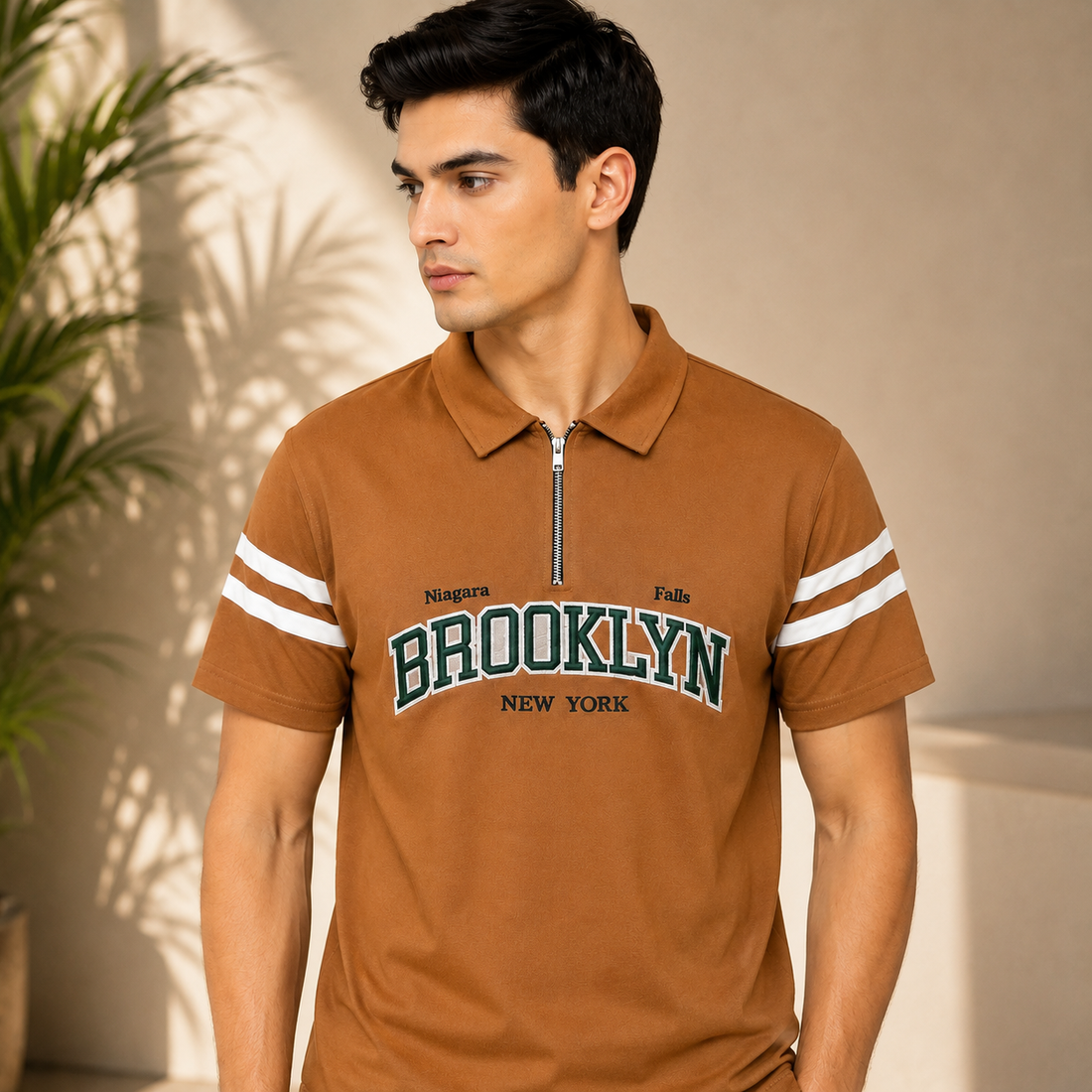 Men's Brooklyn Quarter Zip Polo T-Shirt – Brown