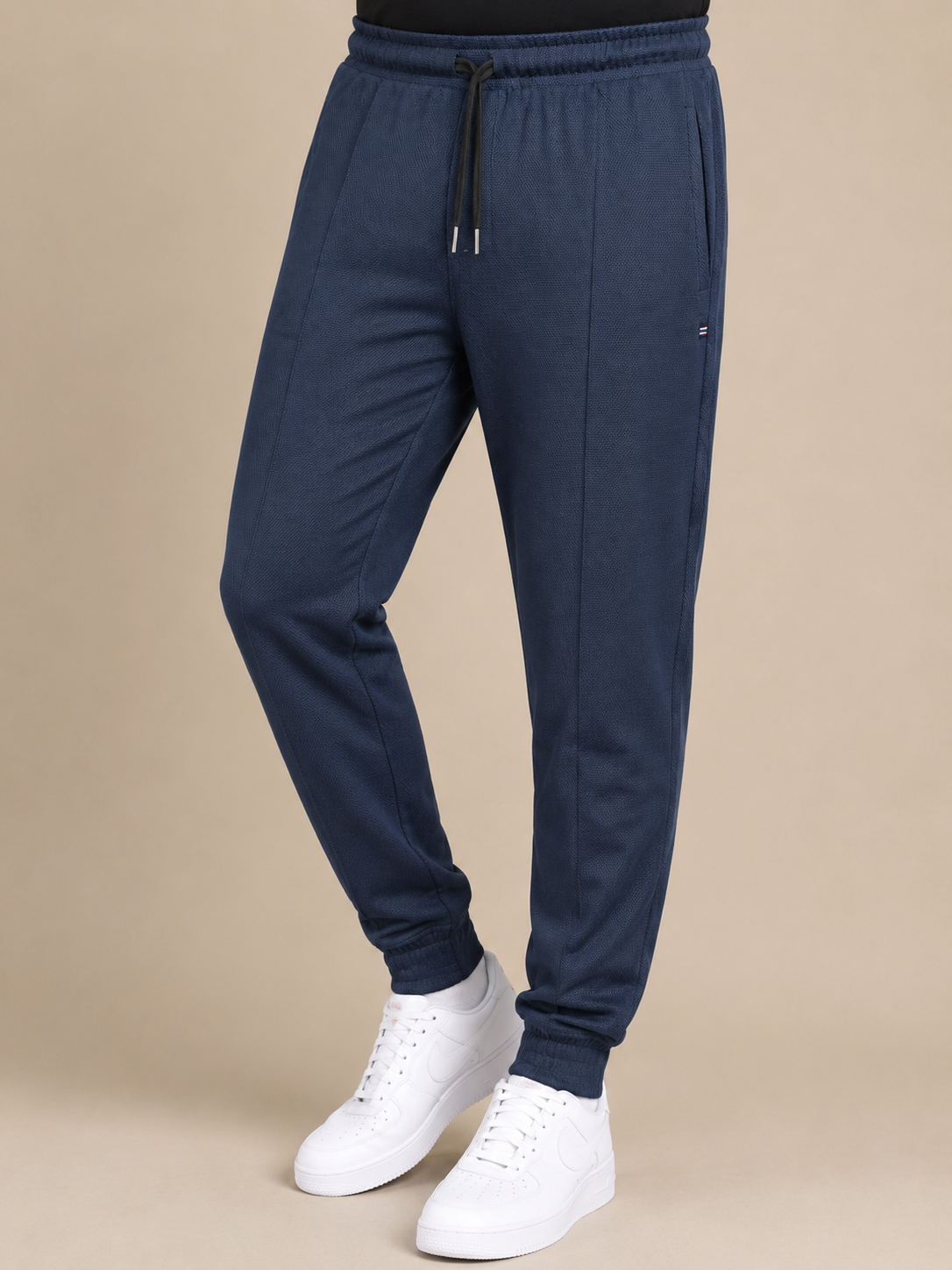 Men's Navy Blue Textured Track Pants