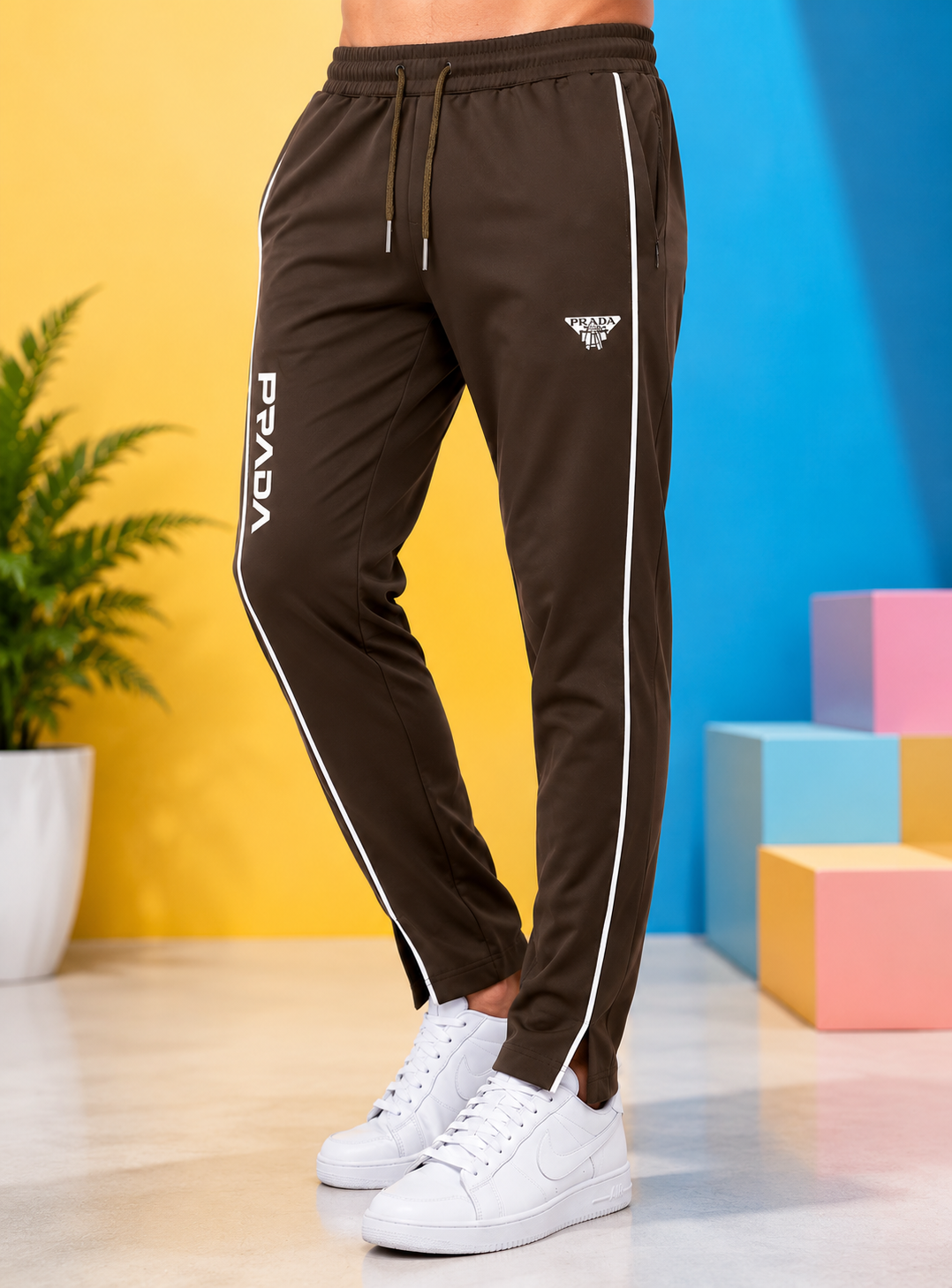 Men's Premium Prada-Inspired Slim Fit Track Pants – Brown